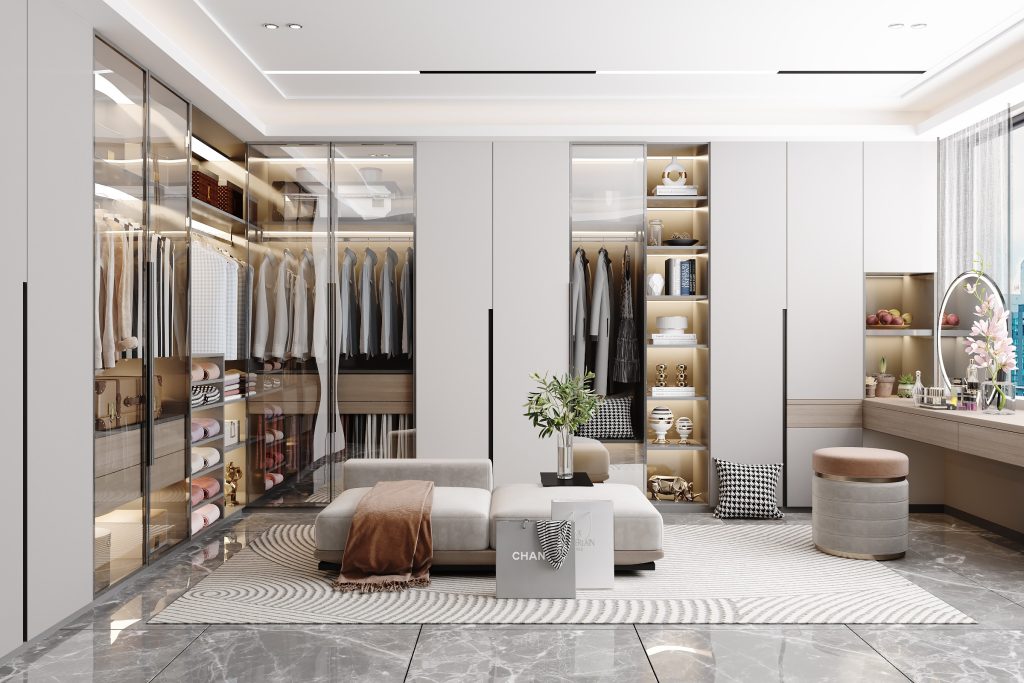 THIẾT KẾ NỘI THẤT PHÒNG THAY ĐỒ 3 MẪU ĐẸP 1 thiết kế nội thất phòng thay đồ đẹp